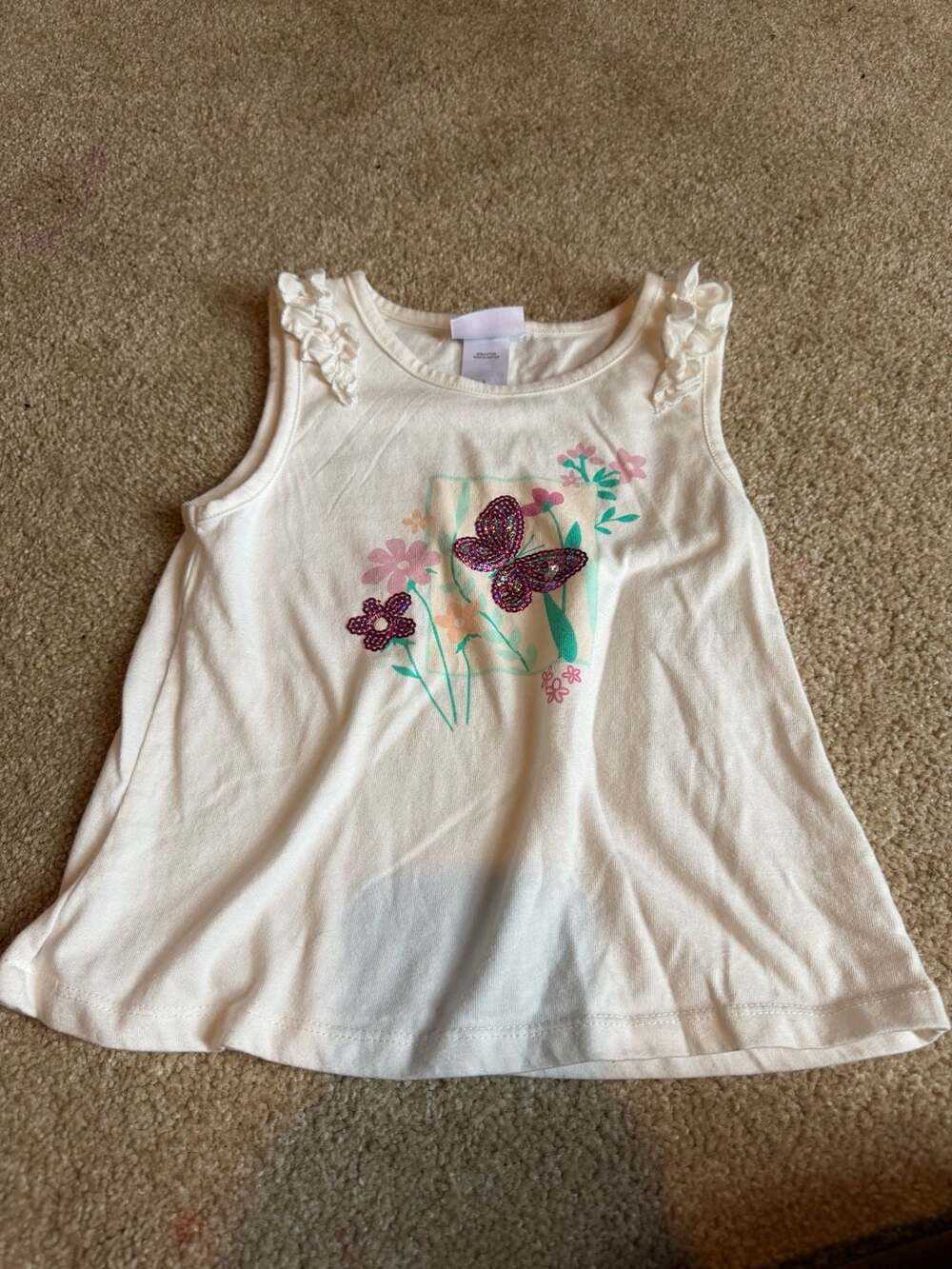 Little Lass Butterfly Floral Tank Top Size 7 White Sequin Ruffle